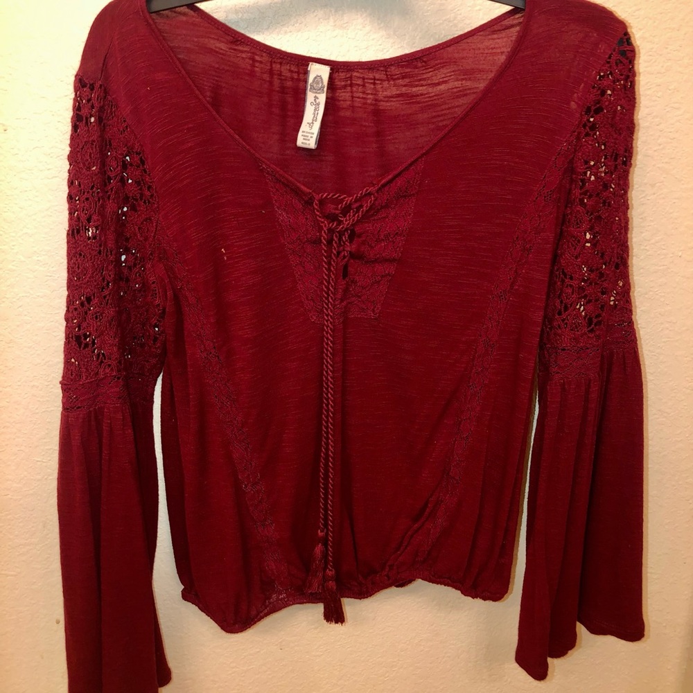 maroon long sleeve blouse